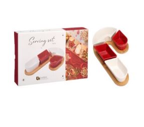 CJ.5 PÇS NATAL PORCELANA BASE MADEIRA #